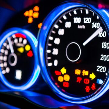 orange-led-car Tableau de tableau de bord de l'instrument de voiture moderne avec affichage illuminé bleu et afficher tous les panneaux LED, revêtement.