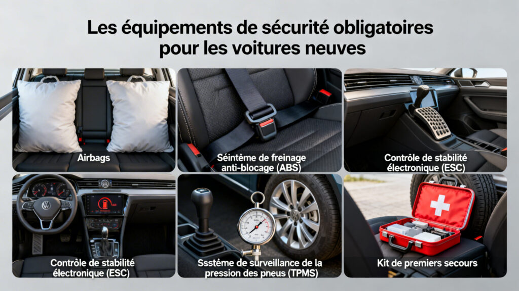 Les équipements de sécurité obligatoires pour les voitures neuves. with any text
