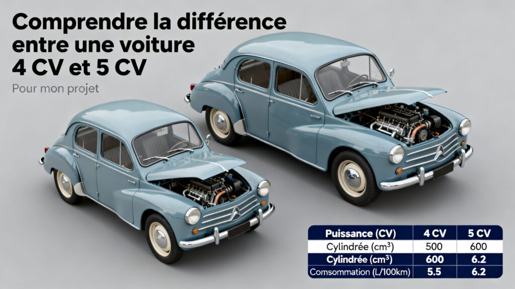 Comprendre la différence entre une voiture 4 cv et 5 cv pour son projet with any text