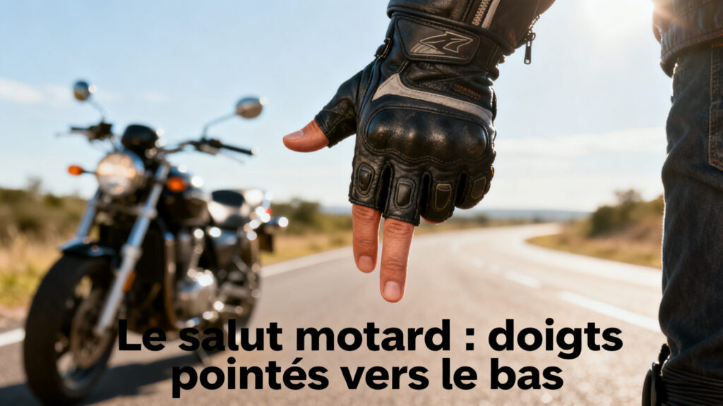 La signification du salut motard avec les doigts pointés vers le bas. with any text