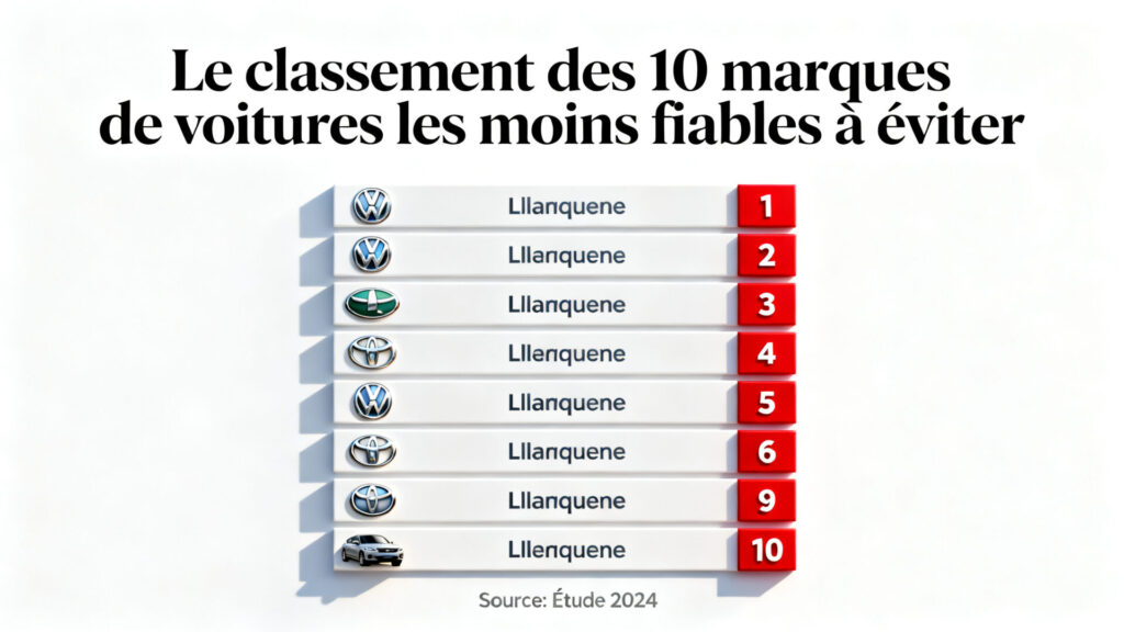 Le classement des 10 marques de voitures les moins fiables à éviter. with any text