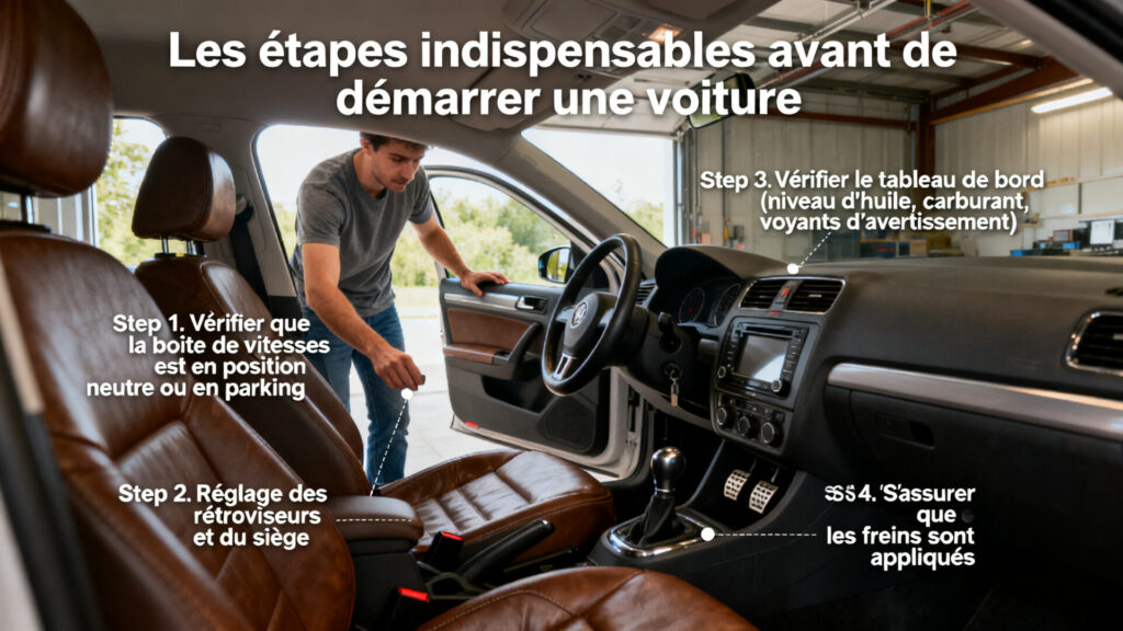 Les étapes indispensables avant de démarrer une voiture. with any text