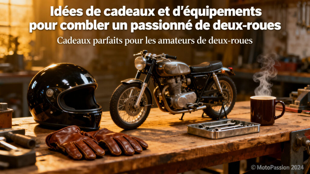 Idées de cadeaux et d'équipements pour combler un passionné de deux-roues with any text