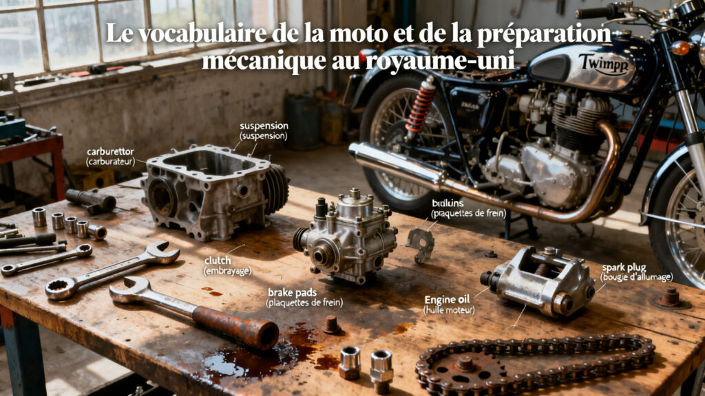 Le vocabulaire de la moto et de la préparation mécanique au royaume-uni with any text