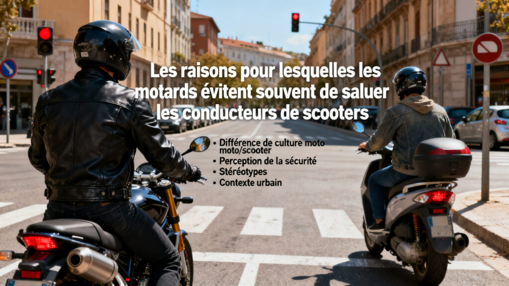 Les raisons pour lesquelles les motards évitent souvent de saluer les conducteurs de scooters. with any text