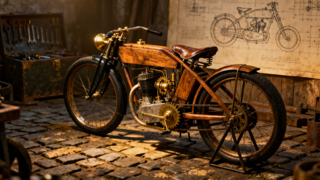 L'invention de la toute première motocyclette et son héritage mécanique without any text