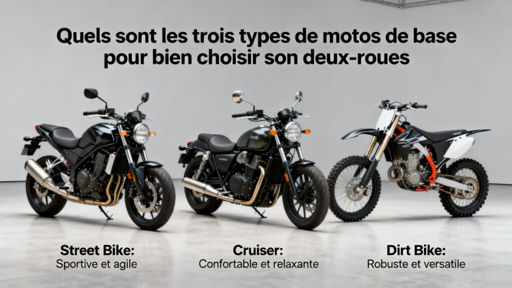 Quels sont les trois types de motos de base pour bien choisir son deux-roues with any text