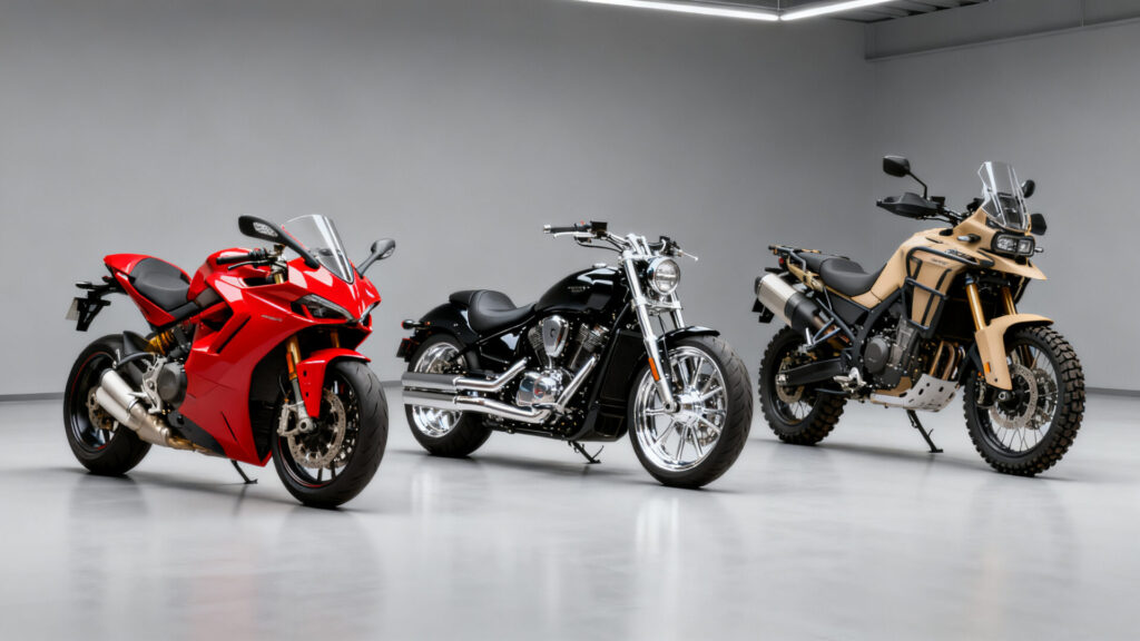Quels sont les trois types de motos de base pour bien choisir son deux-roues without any text