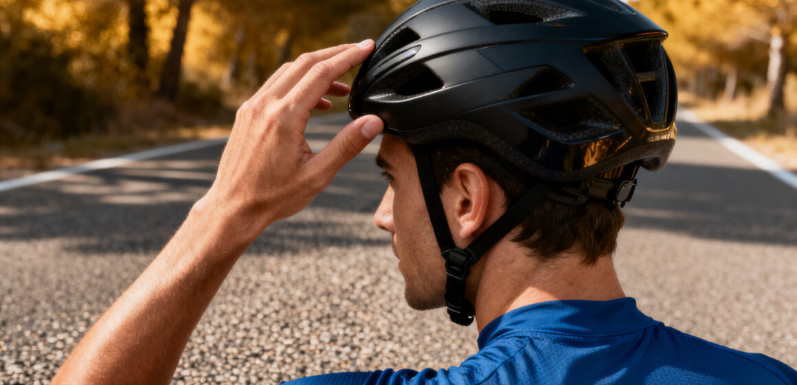 signification-du-geste-dun-cycliste-tapotant-son-casque-avec-la-main-without-any-text Signification du geste d'un cycliste tapotant son casque avec la main without any text
