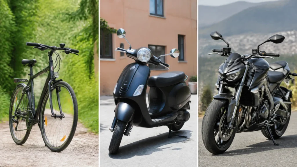Comment appelle-t-on un véhicule à deux roues ? Vélo, scooter ou moto without any text