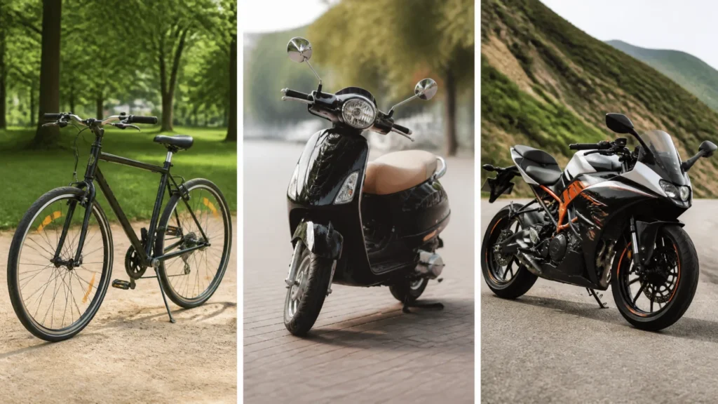 Comment appelle-t-on un véhicule à deux roues ? Vélo, scooter ou moto without any text