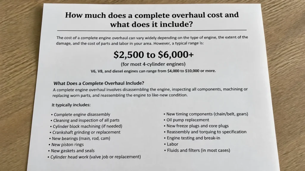 How much does a complete overhaul cost and what does it include? 