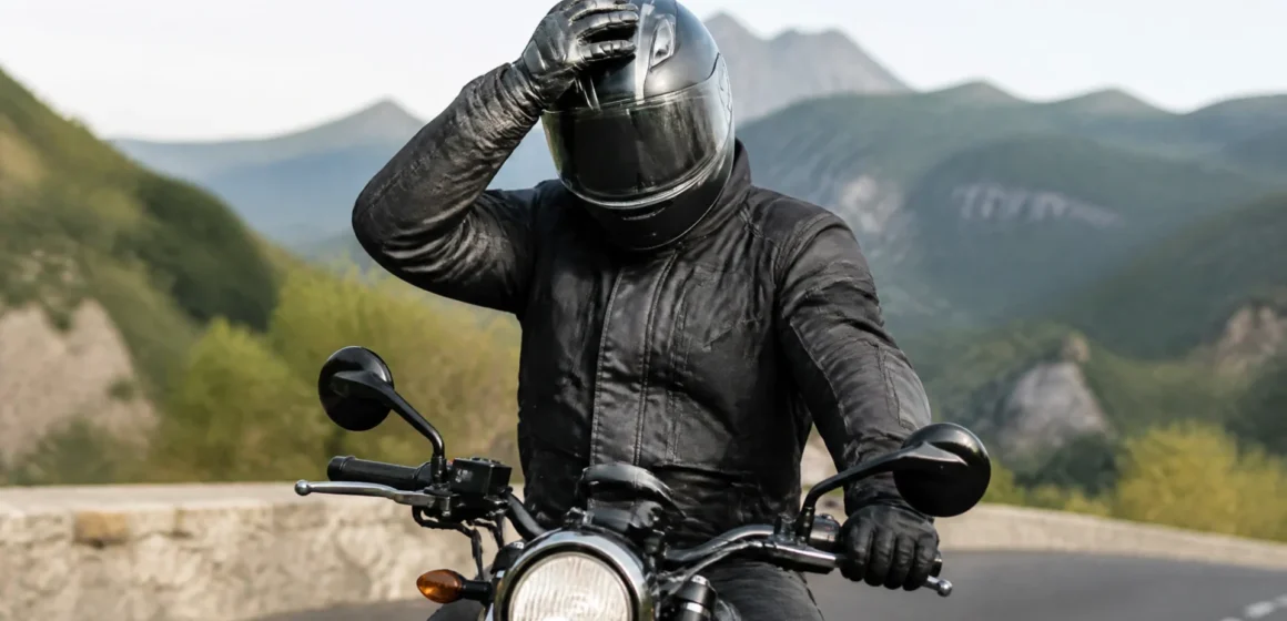 Que signifie le geste d’un motard qui tape deux fois sur son casque ? without any text