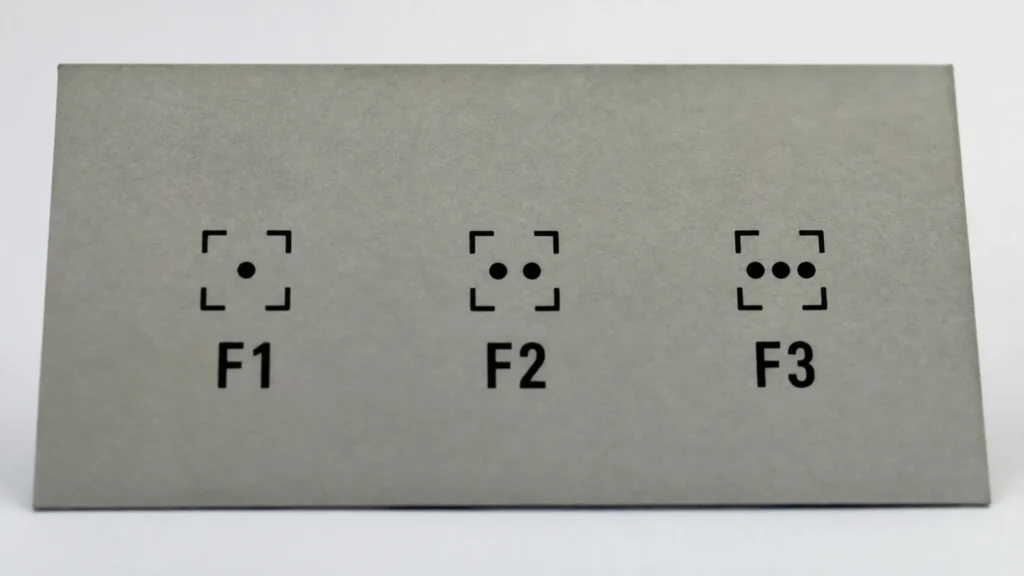 What do the F1, F2 and F3 marks mean on a gray card? 
