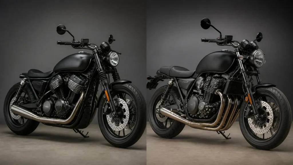 Twin-cylinder or four-cylinder motorcycle: what are the differences? (without any text)